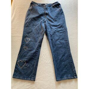 Quacker Factory Womens X-Large Denim Jeans With Heart Rhinestones - 97% Cotton 3
